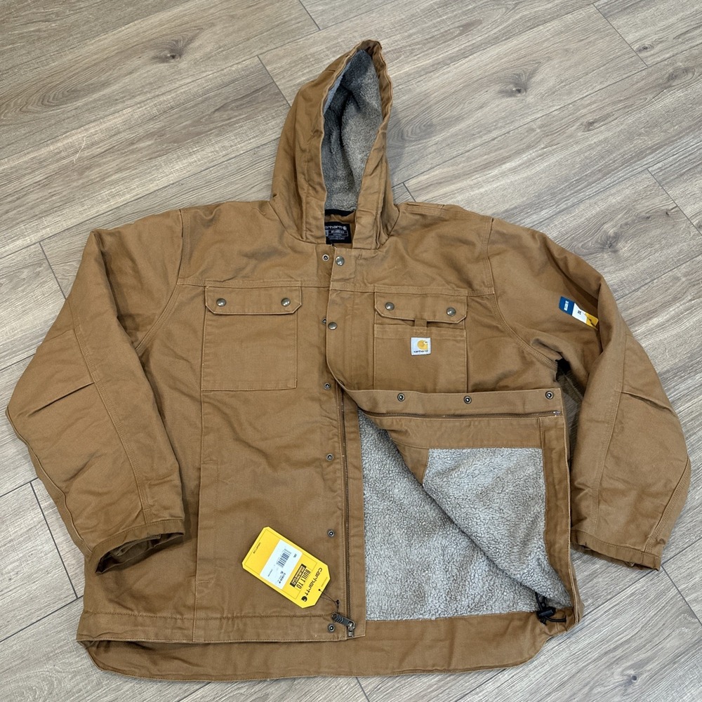 Carhartt Bartlett Sherpa Lined Hooded Work Coat Jacket 103826 BRN Brown Duck 2XL